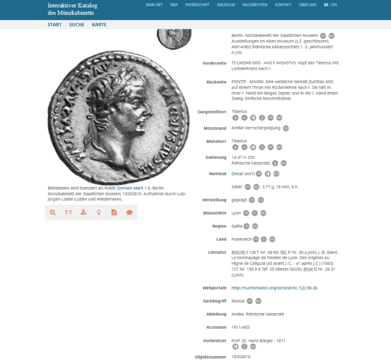 Objekteintrag im digitalen Katalog des Münzkabinetts