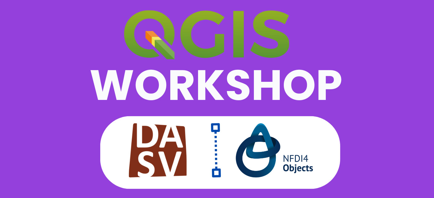 Ausschnitt aus dem Flyer zum 4. QGIS-Workshop des DASV mit Titel und Logos des DASV e.V. und NFDI4Objects